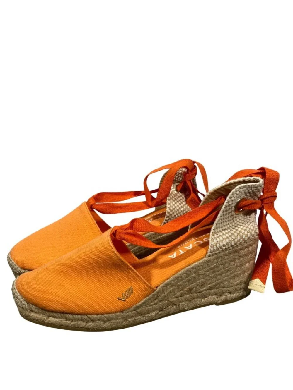 Viscata Espadrille Wedge Sandals Ankle Tie Canvas colorful bright melon 39